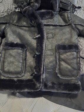 Jordan Craig Kids Black Faux Shearling Toggle Pea Coat